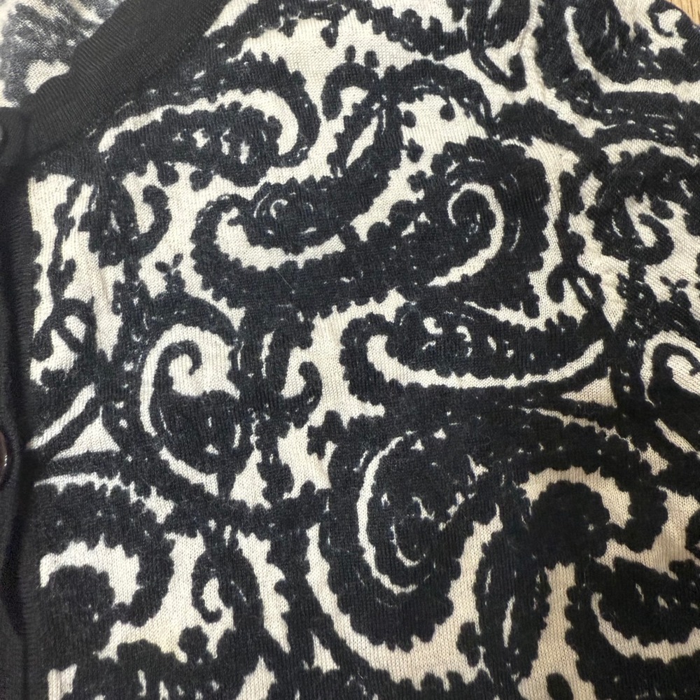 Talbots XL Black White Paisley Print Merino Wool Button FrontCardigan Sweater - Picture 8 of 9